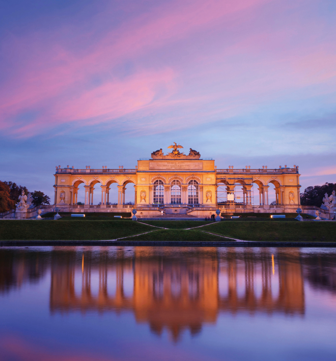 Vienna's Schonbrunn Palace exterior at dusk