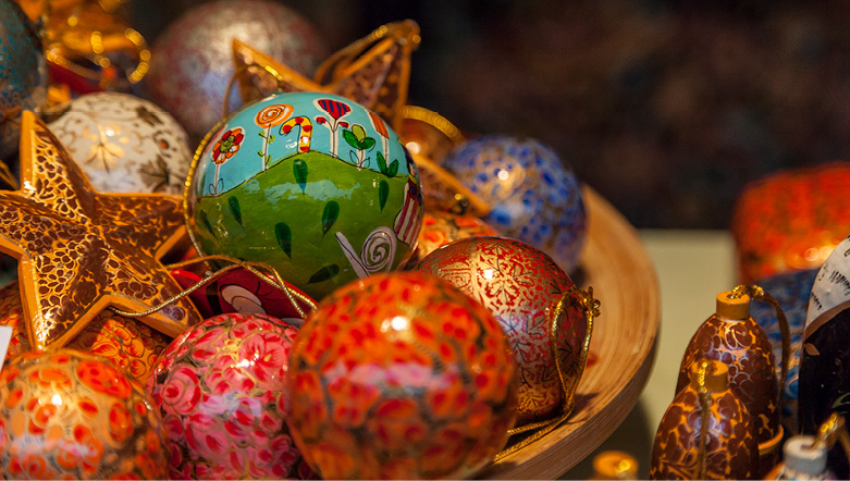 Ornaments and decorations at a German Christmas market